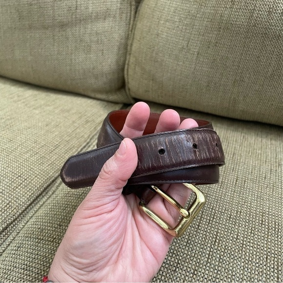 Coach Brown Barnished Cowhide Leather Belt waist 35.5”-39.5” - Picture 1 of 6